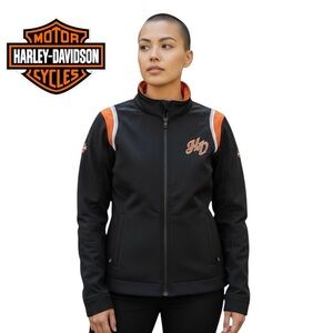 Genuine Harley-Davidson Biker Jacket Lightweight Ladies Cut L black and orange
